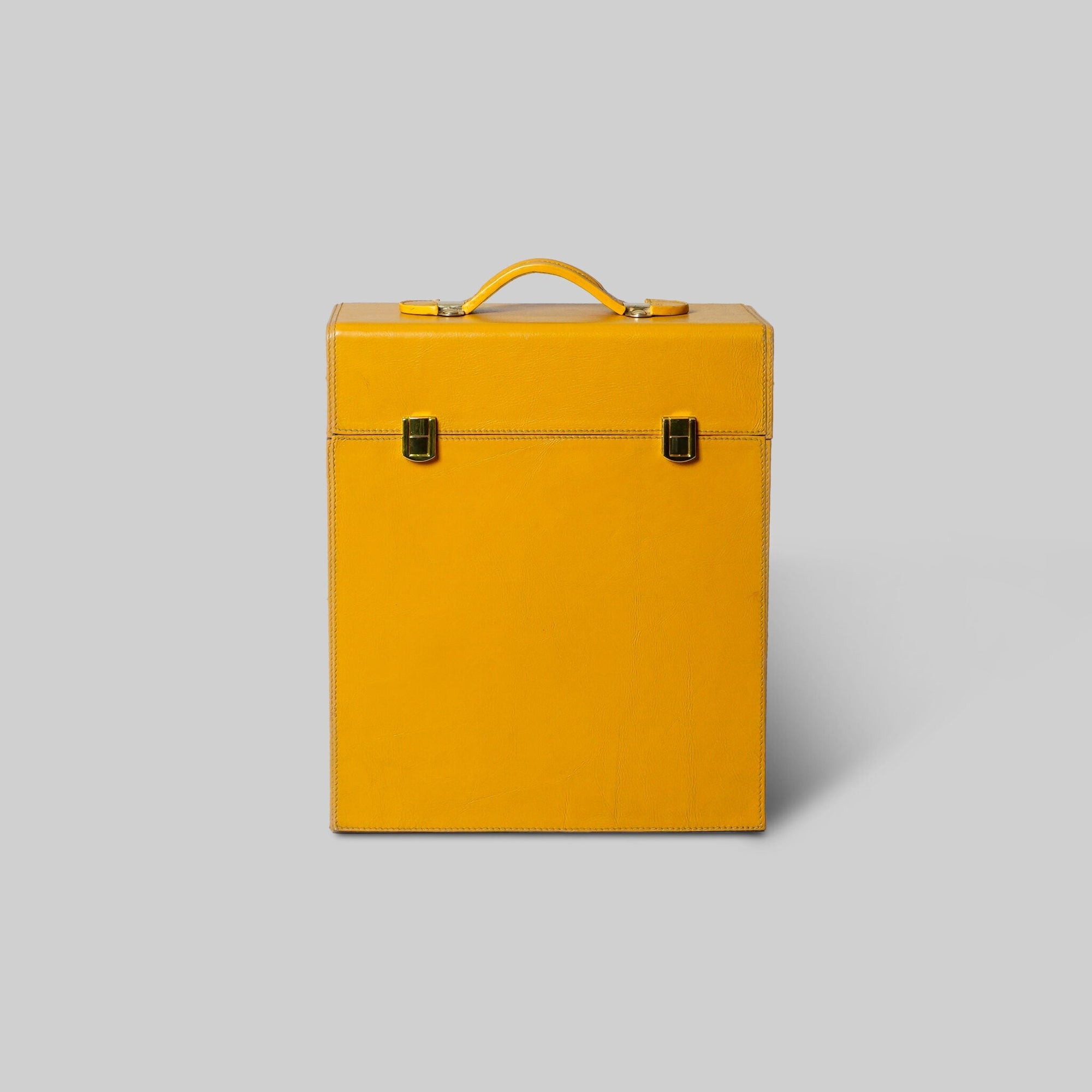Yellow leather bar cabinet side view premium finish - The Mage Home