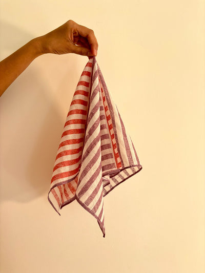 Purple & Red Stripes Cotton Square Scarf - Bandana