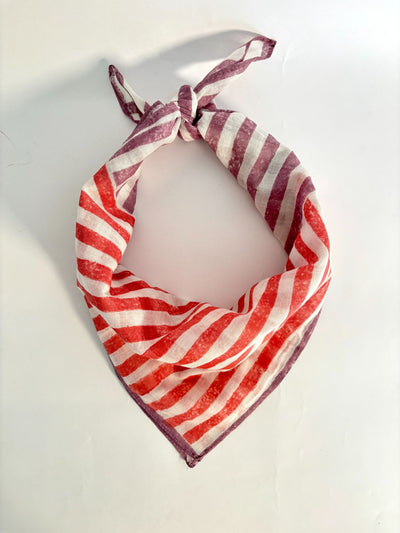 Purple & Red Stripes Cotton Square Scarf - Bandana