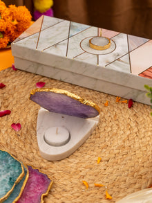 Agate Stone With Marble Base Tea Light Holder