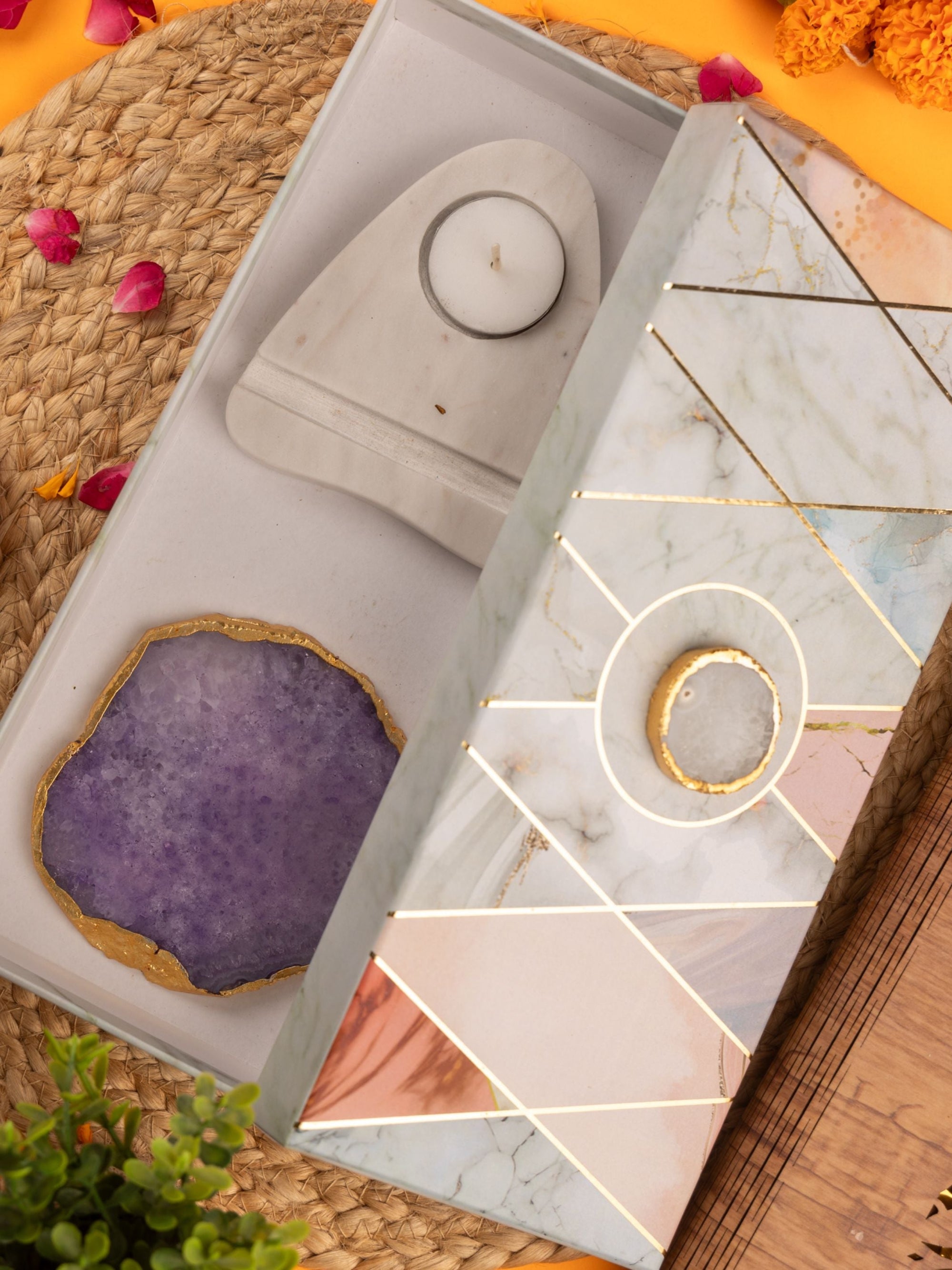 Agate Stone With Marble Base Tea Light Holder