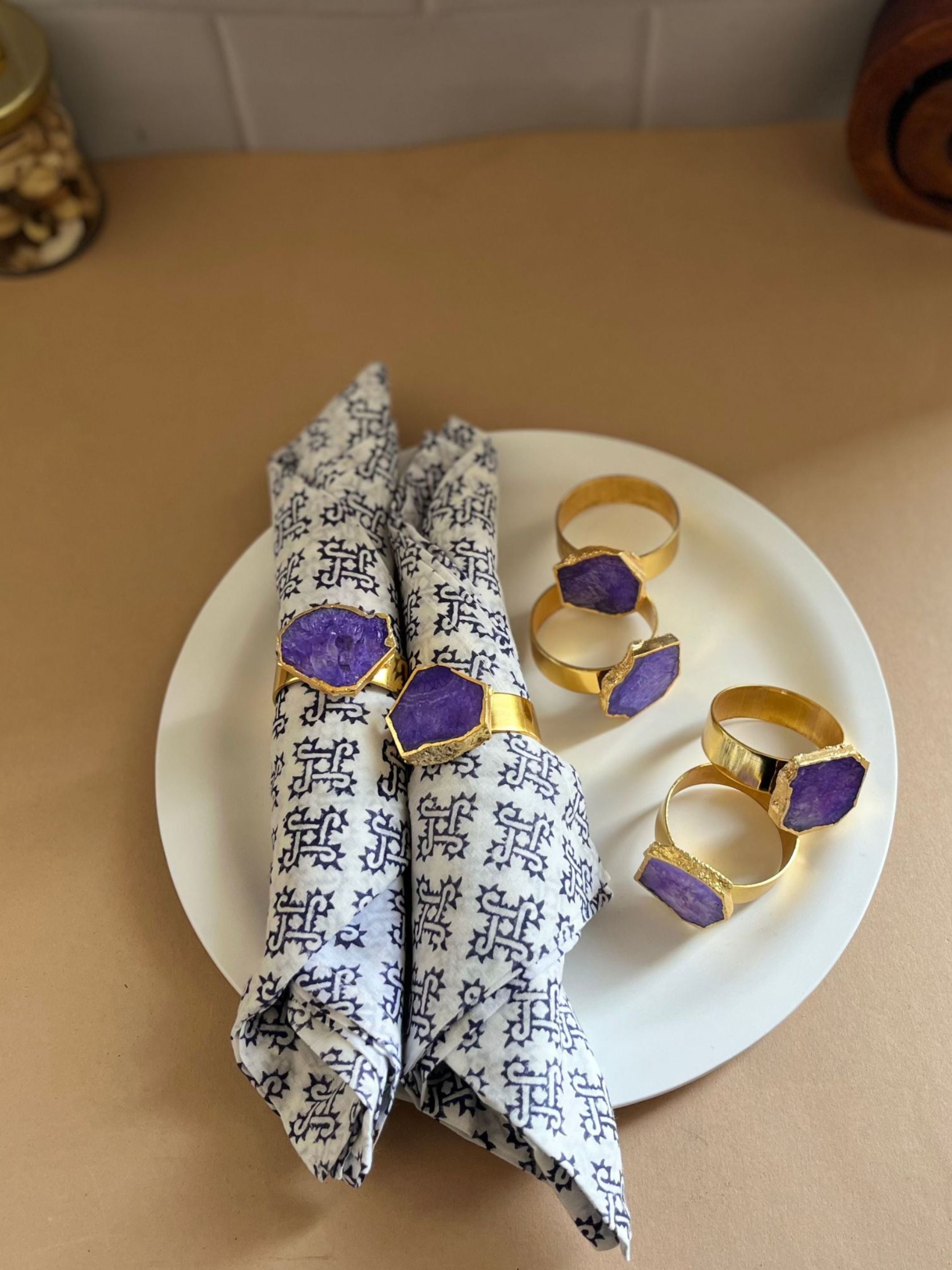 Crystal Agate Napkin Rings Set