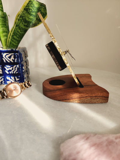 Agate Table Clock - Purple Gemstone Gold Plated