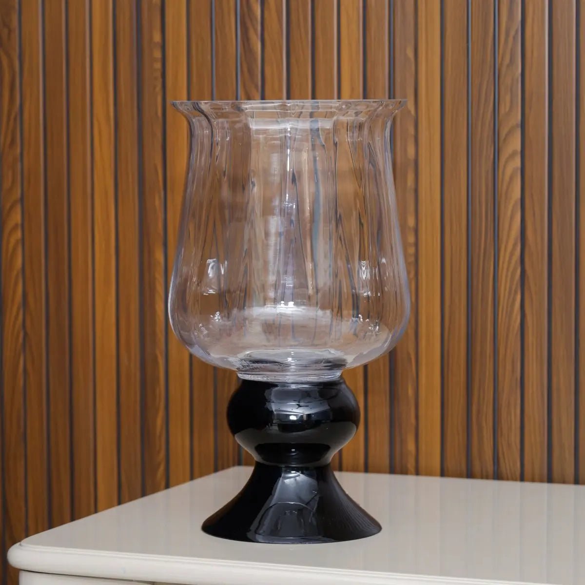 Radiant Clear Vase With Black Base - Tall