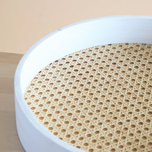 Rattan round white tray