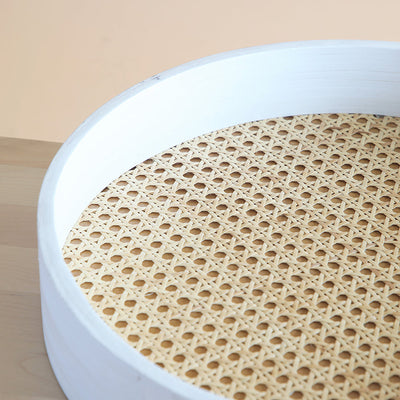 Rattan round white tray