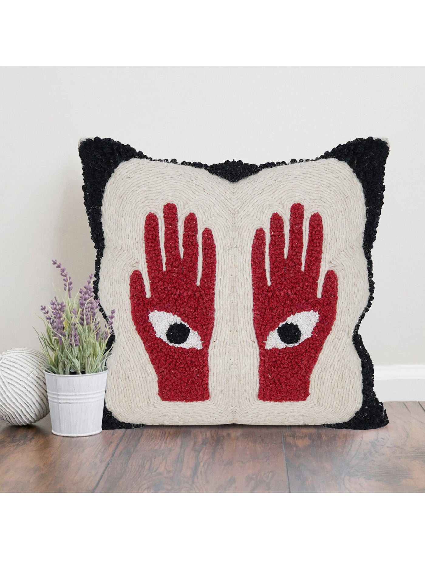 Red Hands Embroidered Cushion
