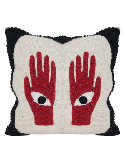 Red Hands Embroidered Cushion