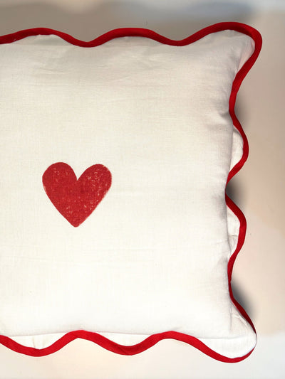 Red Heart Block Printed Love Cushion Cover