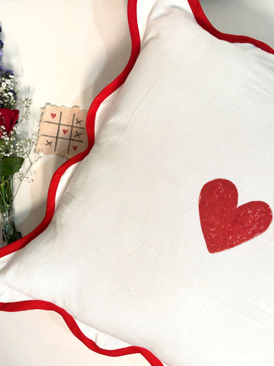 Red Heart Block Printed Love Cushion Cover