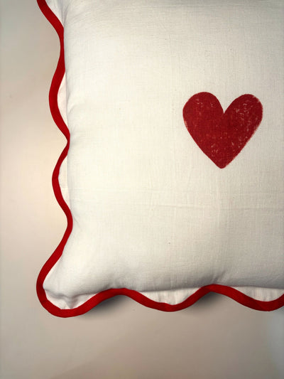 Red Heart Block Printed Love Cushion Cover