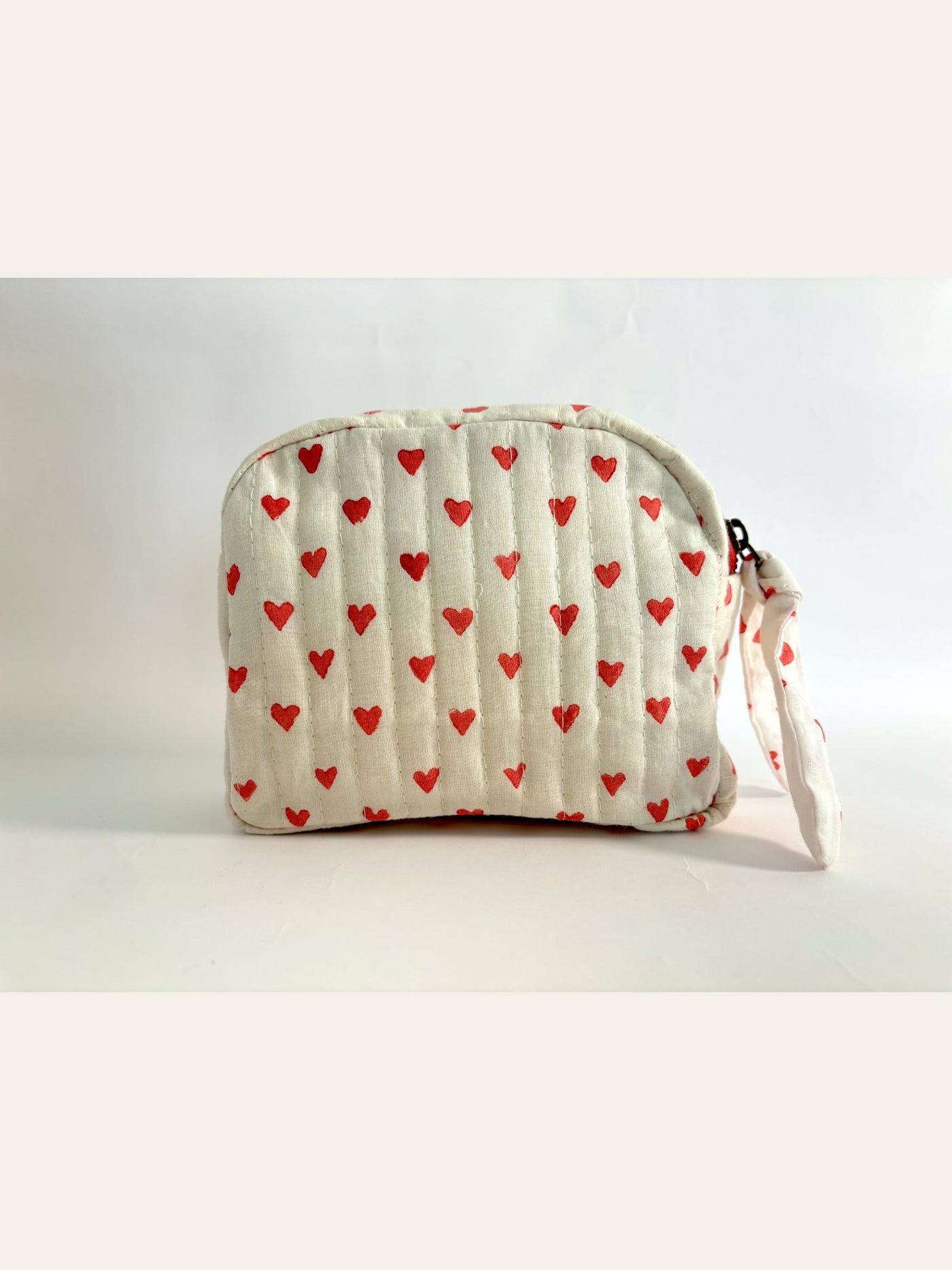 Red Hearts on White Quilted Cotton Travel Pouch