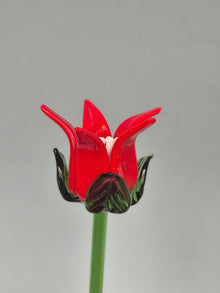 Tinsel Lily Glass Flower Stem - Red & White
