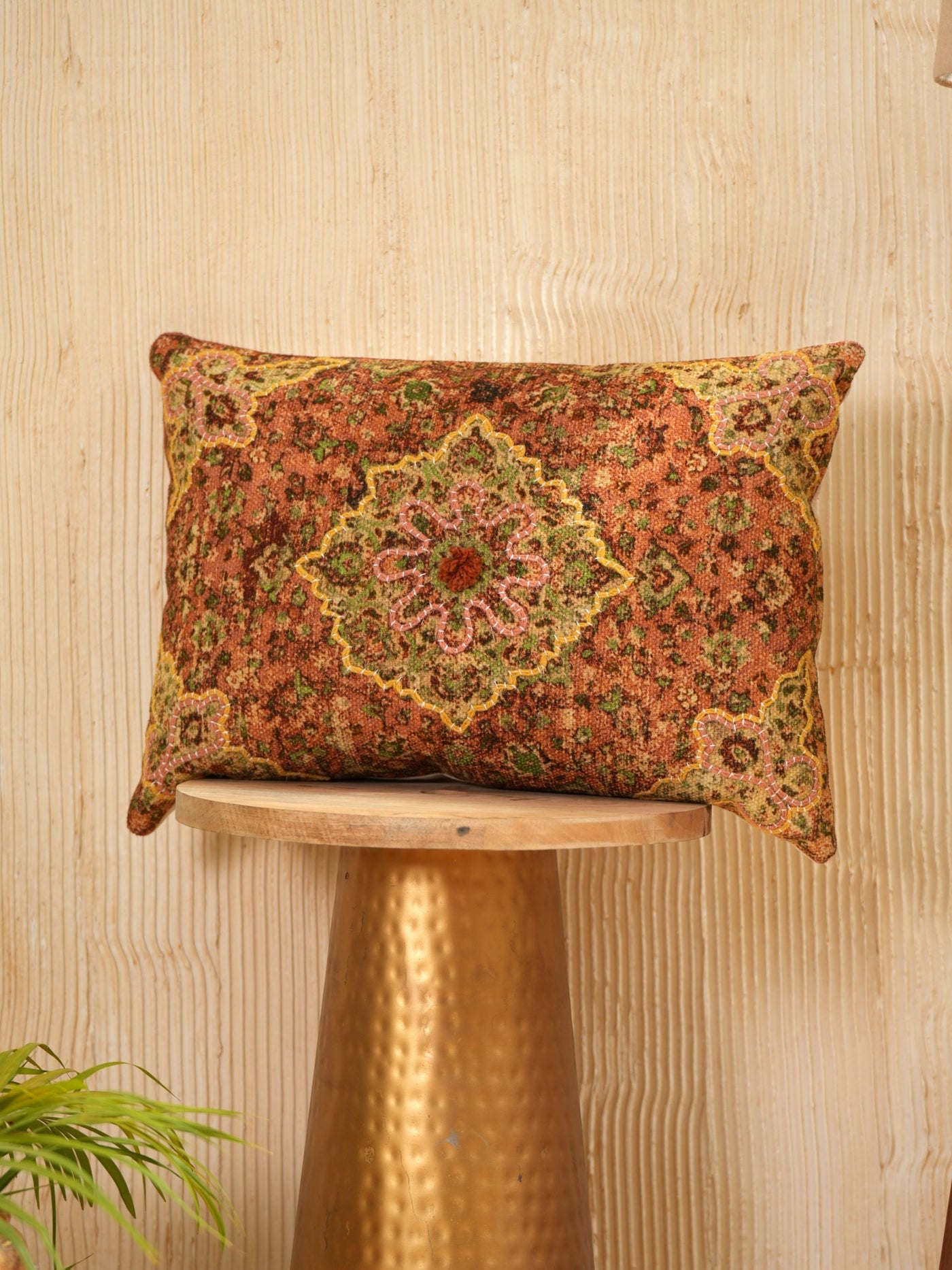 Regal Rust Embroidered Pillow Cover