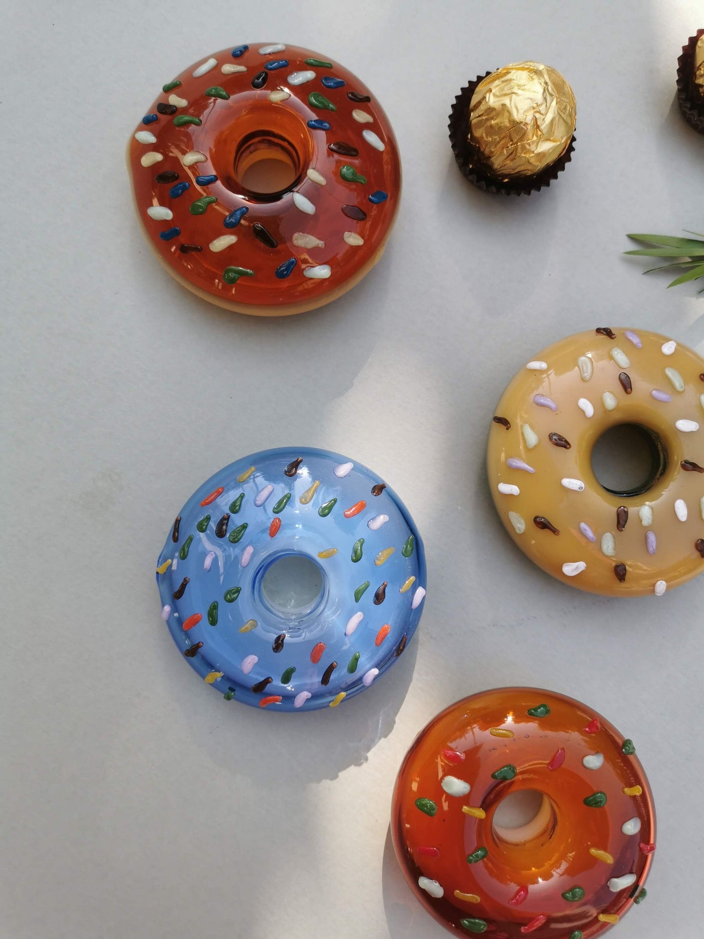 Retro Glass Donut Sculpture- Amber Color