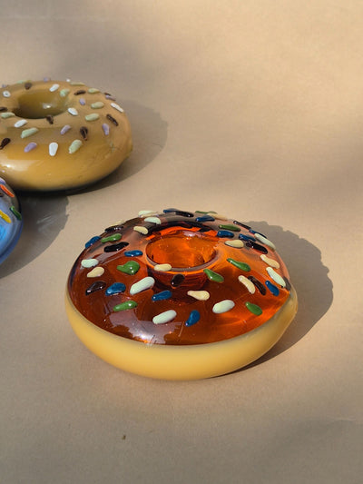 Retro Glass Donut Sculpture- Amber Color