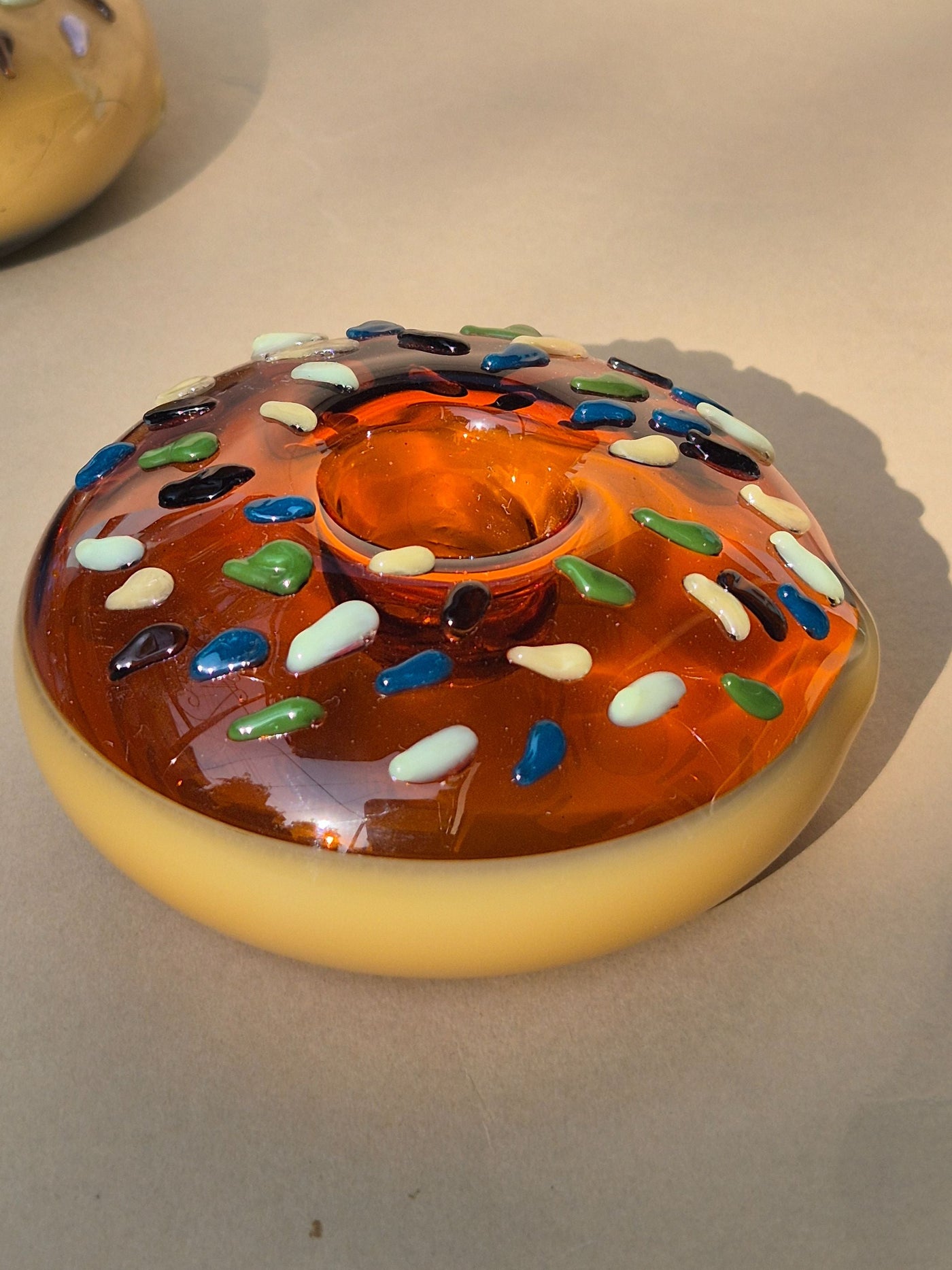 Retro Glass Donut Sculpture- Amber Color