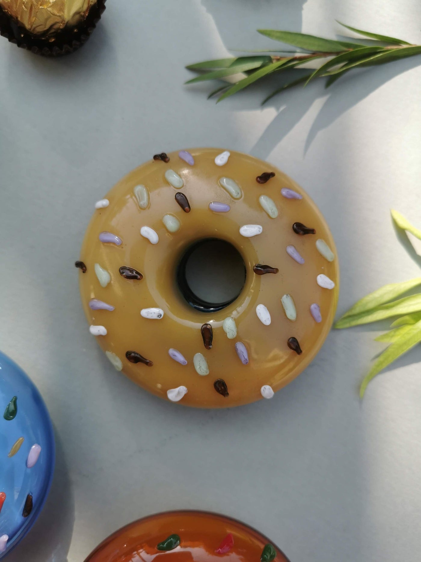 Retro Glass Donut Sculpture- Caramel