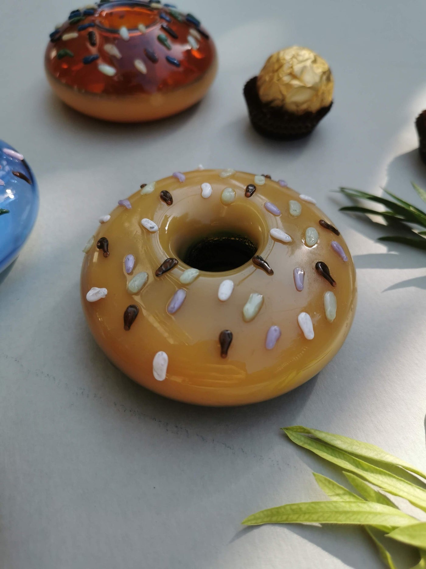 Retro Glass Donut Sculpture- Caramel