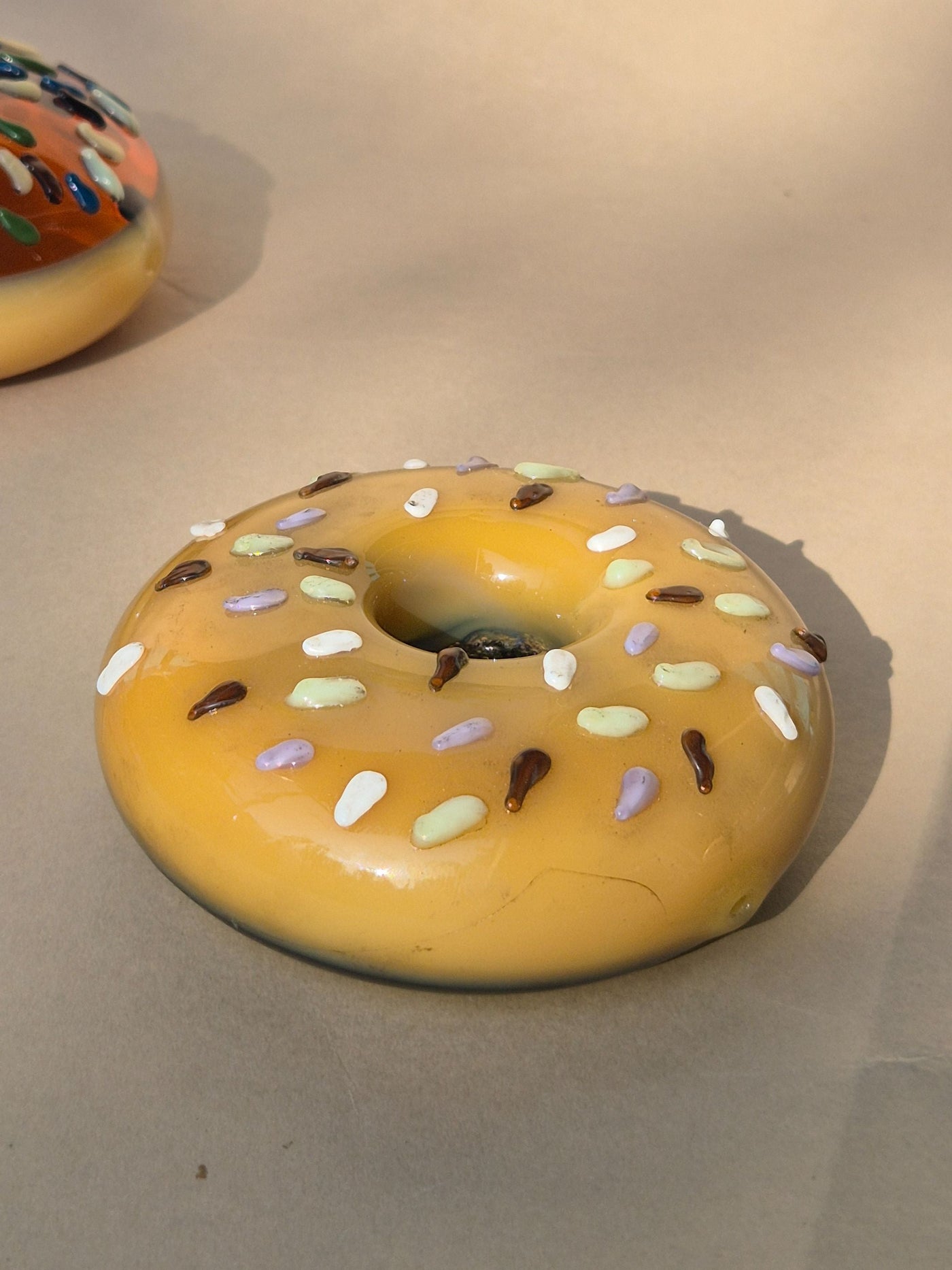 Retro Glass Donut Sculpture- Caramel