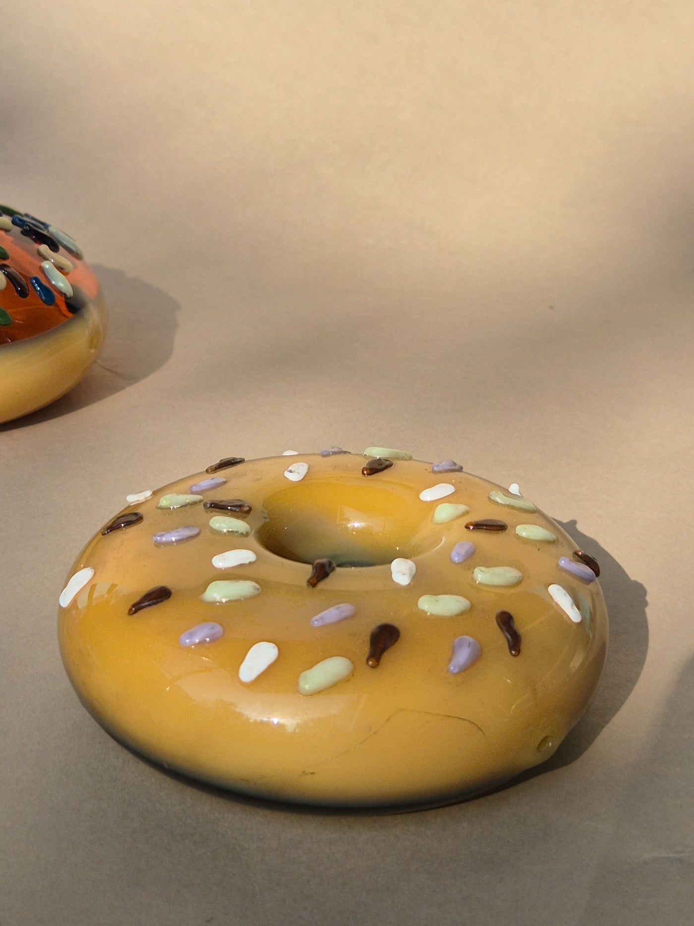 Retro Glass Donut Sculpture- Caramel