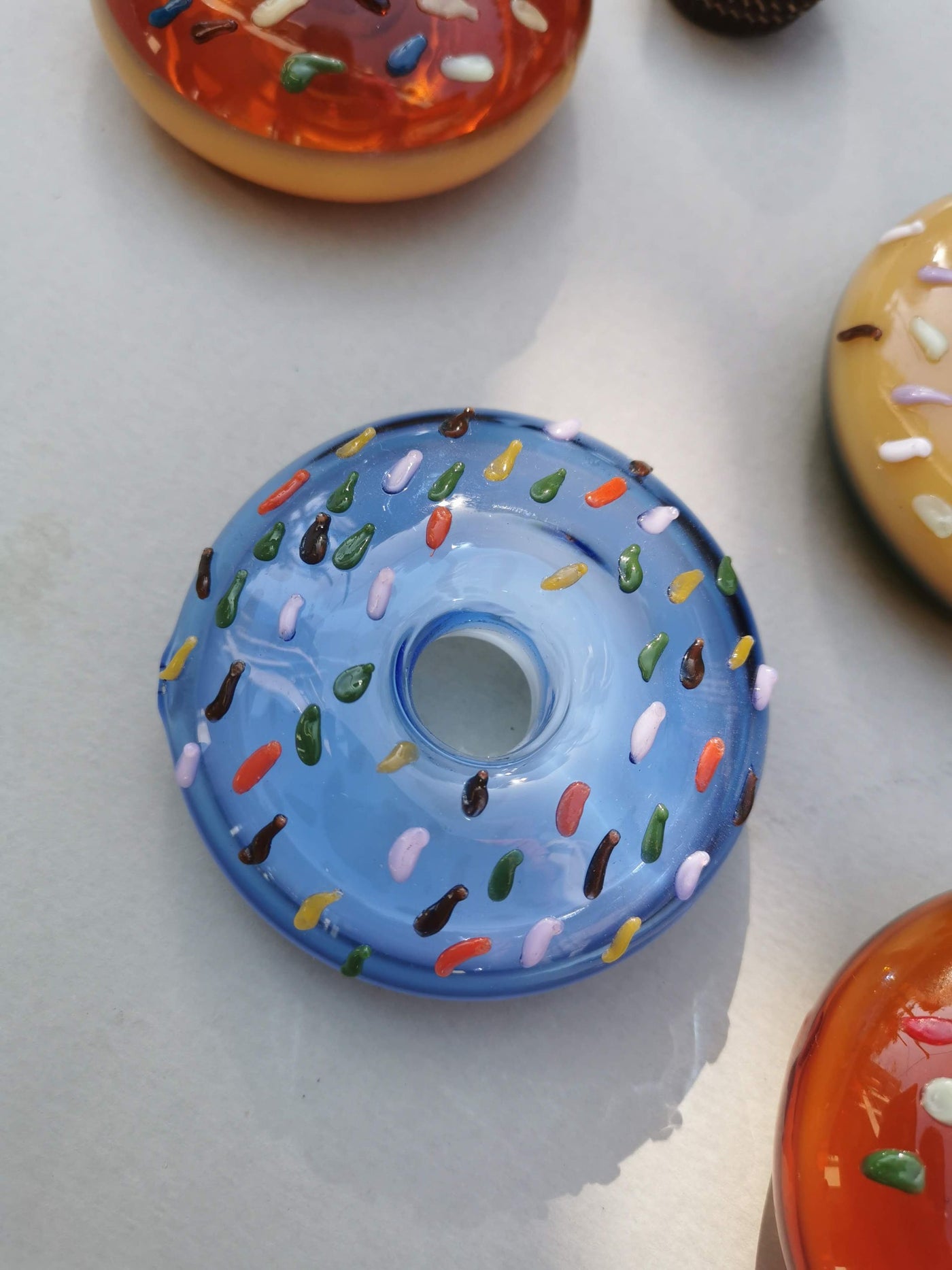 Retro Glass Donut Sculpture- Ice Blue