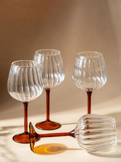 Ribbed Goblet Wine Glass - Amber