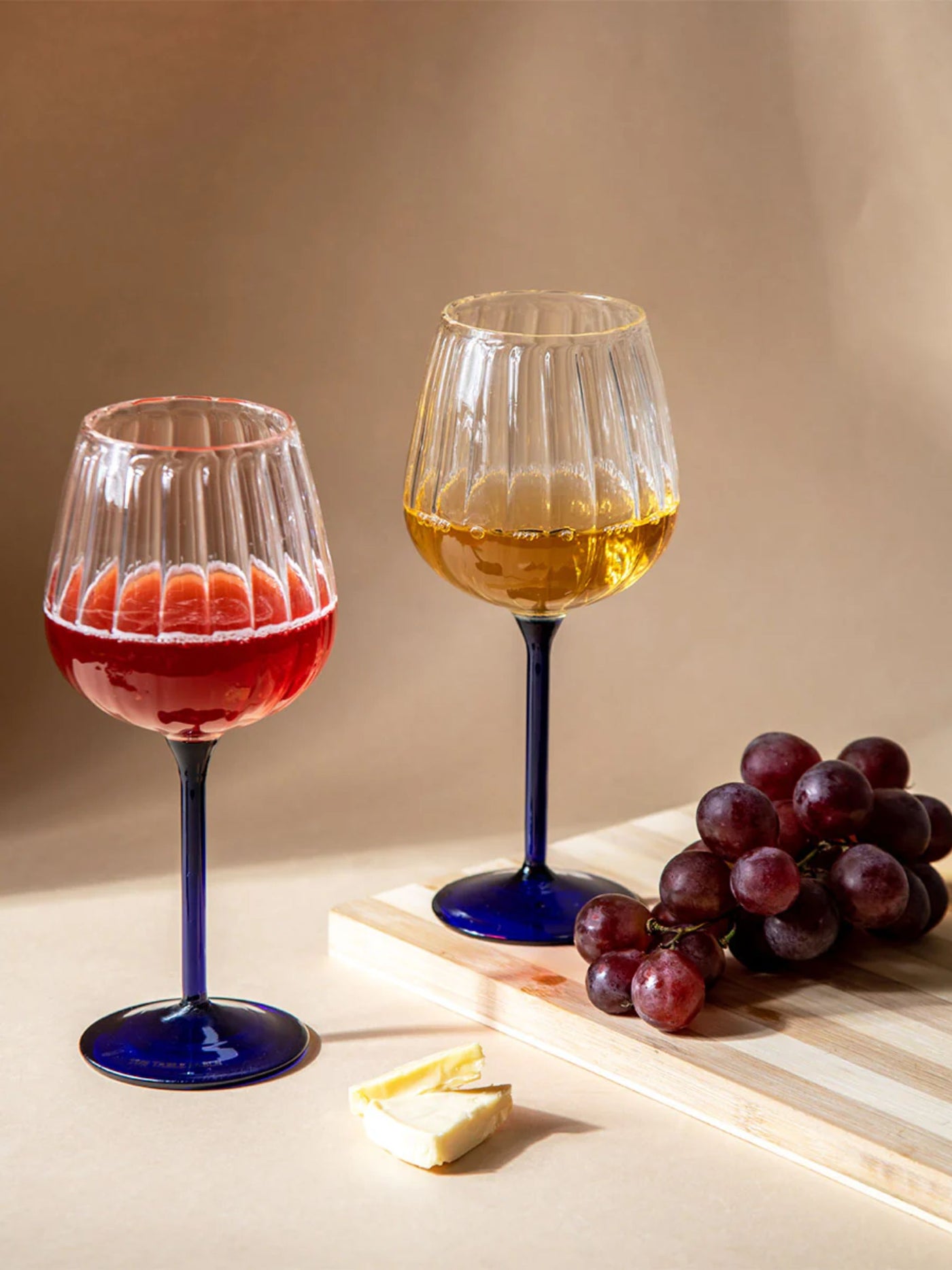 Ribbed Goblet Wine Glass - Blue