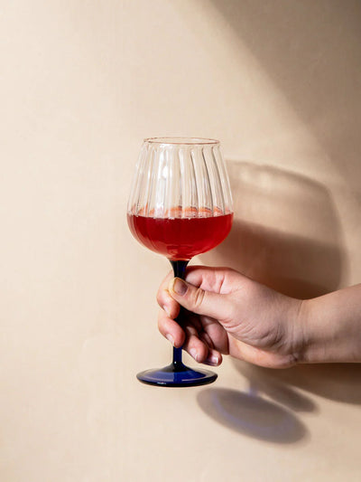 Ribbed Goblet Wine Glass - Blue