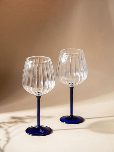 Ribbed Goblet Wine Glass - Blue