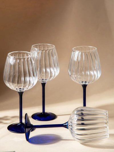 Ribbed Goblet Wine Glass - Blue