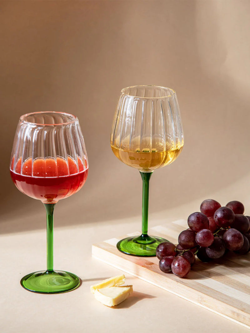 Ribbed Goblet Wine Glass - Green