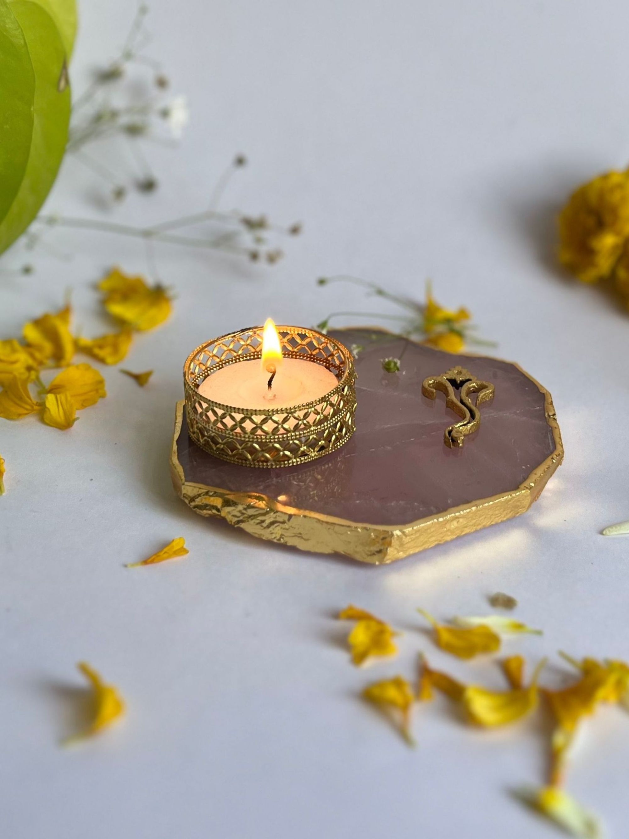 Tea Light Candle Holder with Ganesh Set of 2