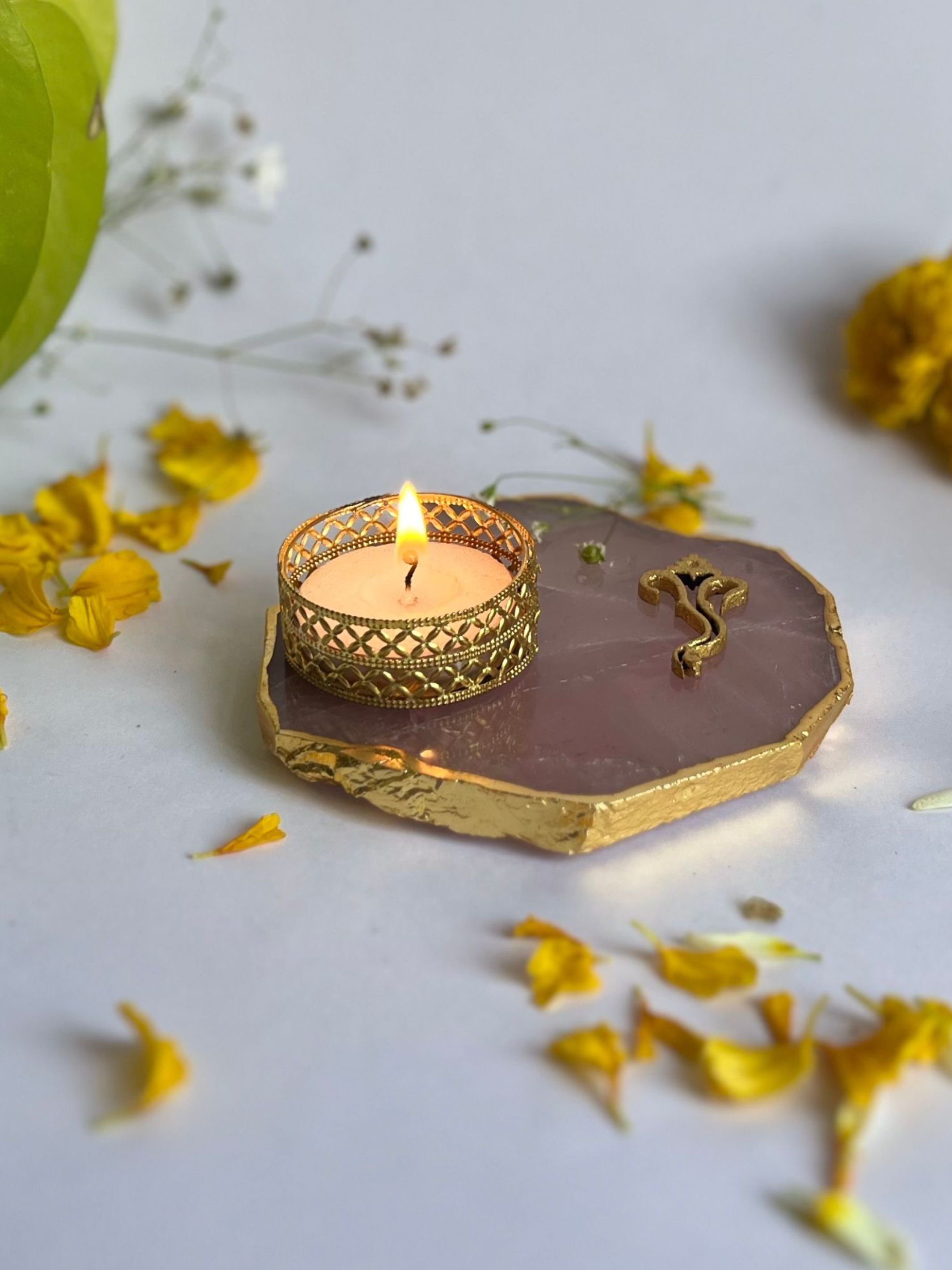 Tea Light Candle Holder with Ganesh Set of 2