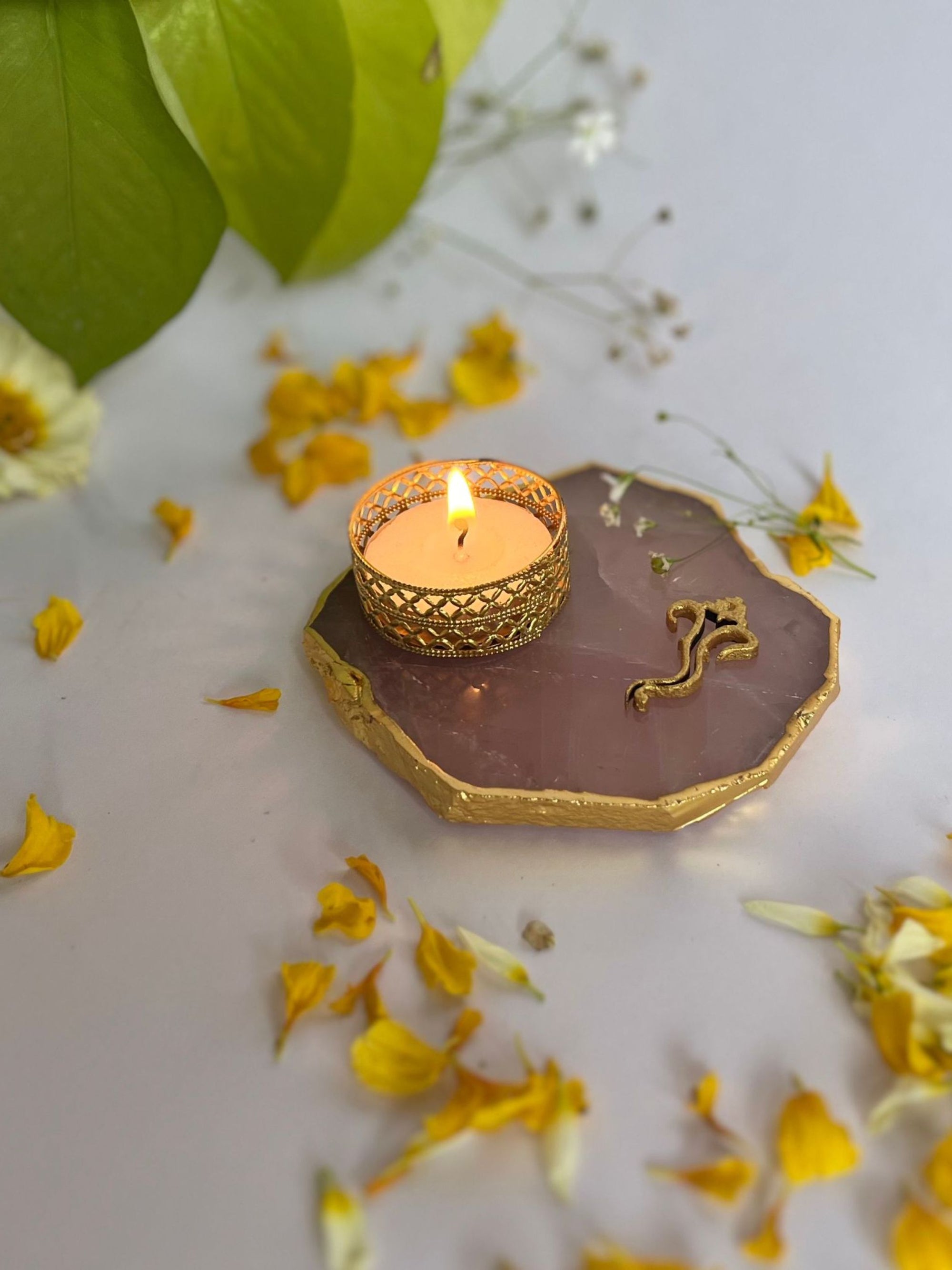 Tea Light Candle Holder with Ganesh Set of 2