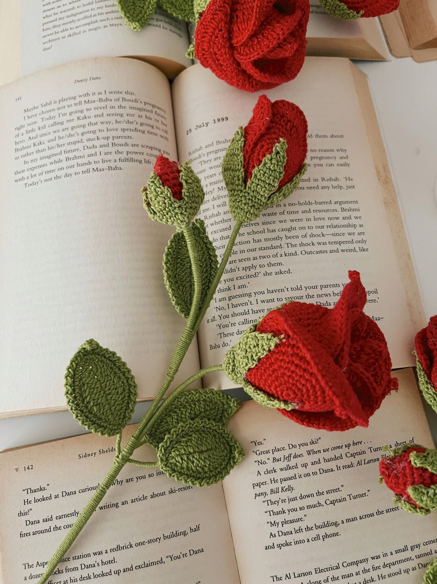 Crochet Flower -  Rose with 2 Buds