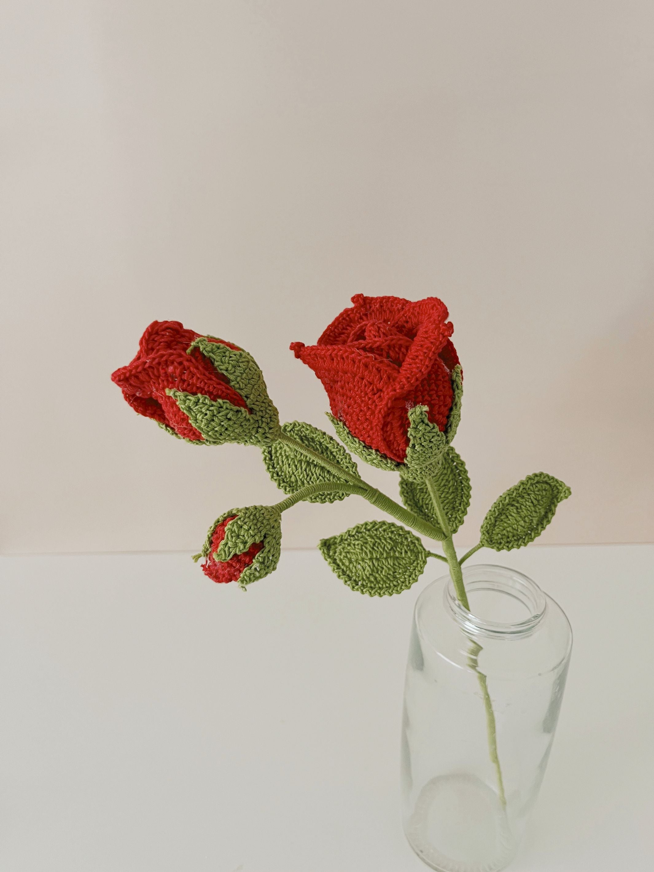 Crochet Flower -  Rose with 2 Buds