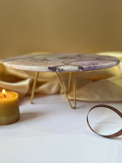 Round Agate Cake Stand with Metal Stand 10 Inch