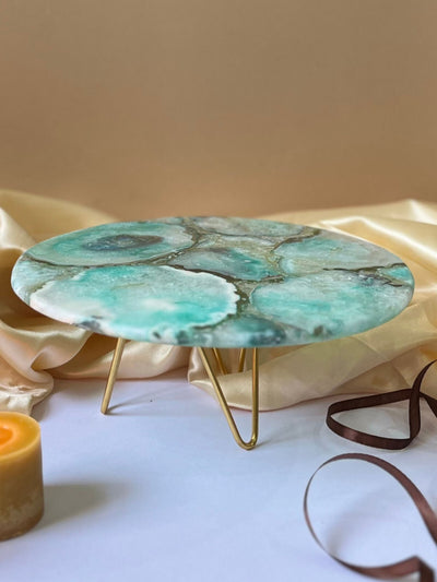 Round Agate Cake Stand with Metal Stand 10 Inch