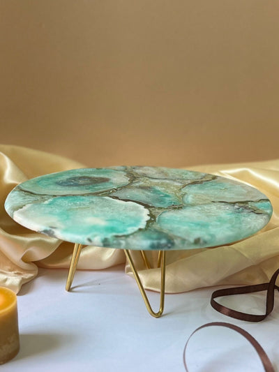 Round Agate Cake Stand with Metal Stand 10 Inch