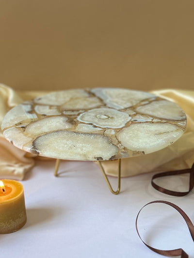 Round Agate Cake Stand with Metal Stand 10 Inch