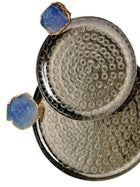 Round Aluminum with Blue Agate & Metal Platter Set of 2