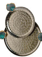 Round Aluminum with Turquoise Agate & Metal Platter Set of 2