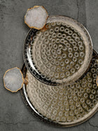Round Aluminum with White Agate Platter Set of 2