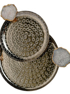 Round Aluminum with White Agate Platter Set of 2