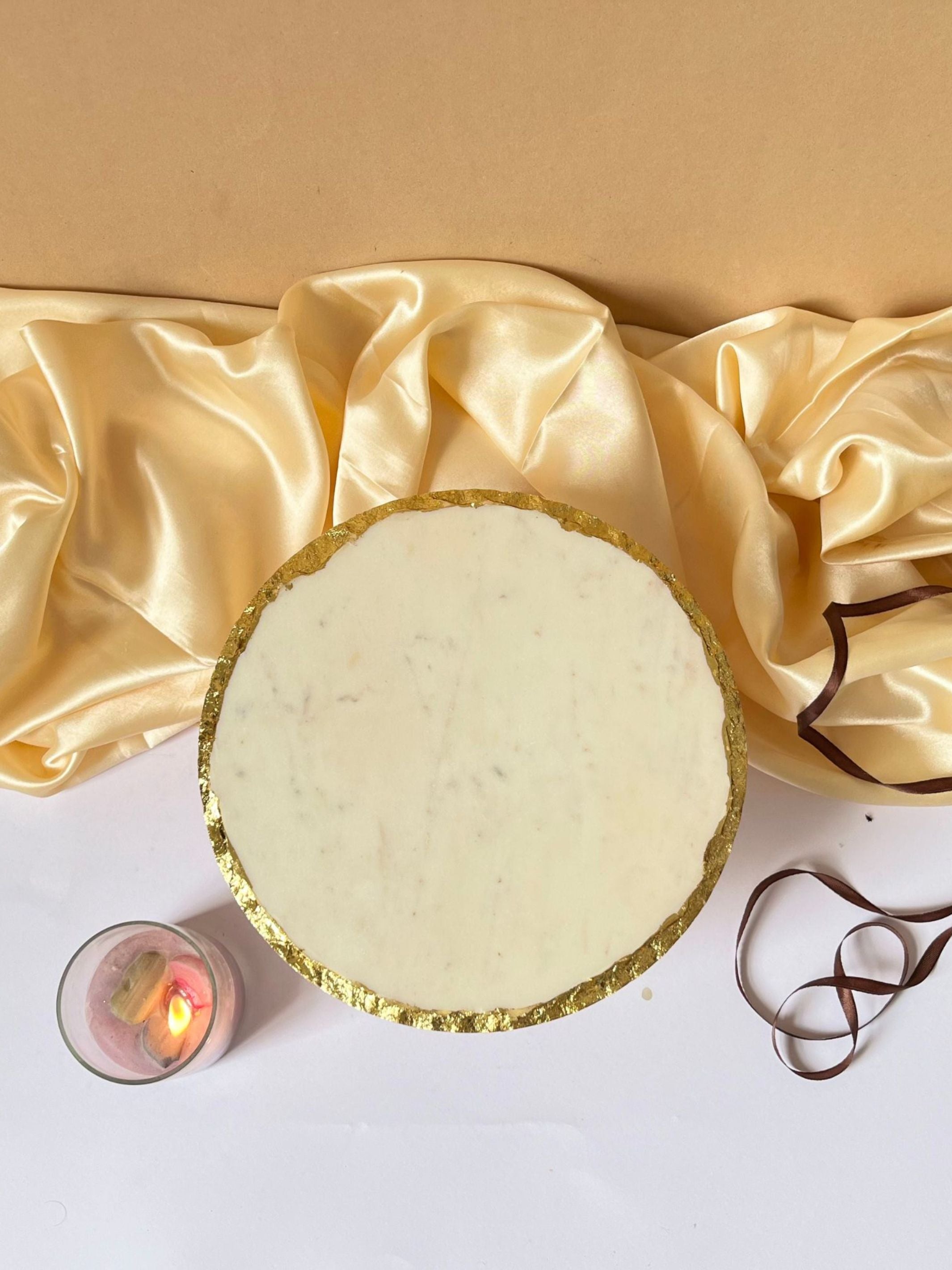 Round Marble Cake Stand with Wood 10 Inch White