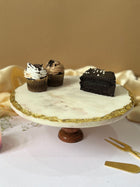 Round Marble Cake Stand with Wood 10 Inch White