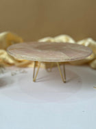 Round Rose Quartz Cake Stand with Metal Stand 10 Inch Green