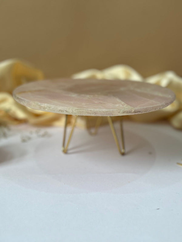 Round Rose Quartz Cake Stand with Metal Stand 10 Inch Green