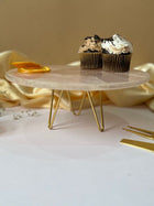 Round Rose Quartz Cake Stand with Metal Stand 10 Inch Green